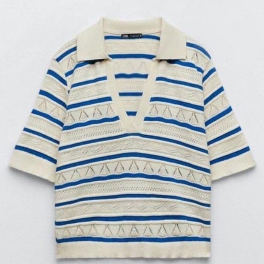 Zara Striped Knit Polo Shirt